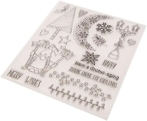 Miniatura 4 de Lámpara de calle de gnomo de Navidad, sellos transparentes con patrón de campanilla de luna de copo de nieve, sellos transparentes para decoración