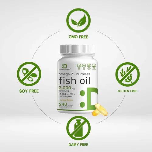 Miniatura 3 de DEAL SUPPLEMENT Suplementos de Aceite de Pescado Omega 3, 3,000mg por Porción, 240 Cápsulas Blandas – EPA 1,200mg + DHA 900mg – Píldoras sin