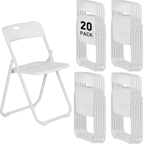 Miniatura 10 de Paquete de 10 sillas plegables de plástico negro, asientos comerciales apilables portátiles para interiores y exteriores con marco de acero