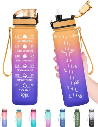 Miniatura 31 de Enerbone Botella de Agua, A Prueba de Fugas Sin BPA y Tóxicos, Botella de Agua Motivacional con Horarios para Beber y Pajita, Botella de Agua