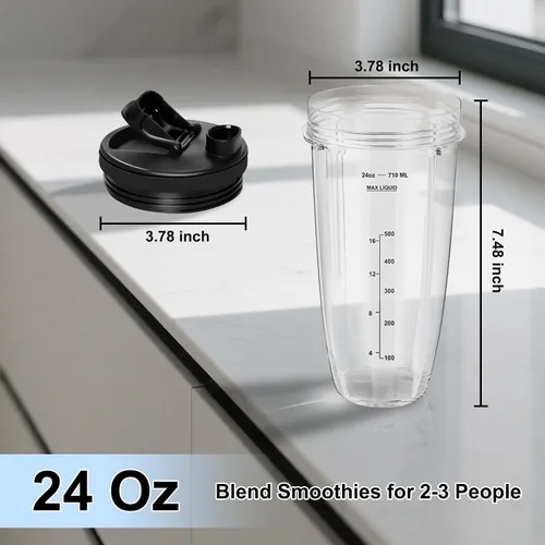 Miniatura 3 de Paquete de 2 vasos de licuadora de repuesto para Ninja, vasos de licuadora de 24 onzas con tapas para llevar, compatibles con Nutri Ninja Auto IQ