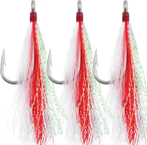 Miniatura 7 de Anzuelos de cola de cubo de pesca con fondo de agua salada, gancho de cola de cubo Mylar Flash Teasers para pargo bagre bacalao platija Hi-Lo Rigs