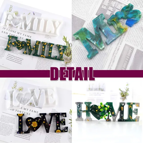 Miniatura 3 de 4 moldes de resina con letras de Mr & Mrs Love Home Family Sign Moldes de resina de cristal, moldes de resina epoxi para decoración de mesa de pared