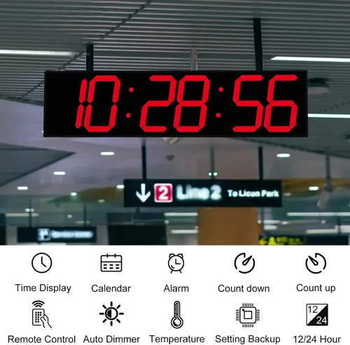 Miniatura 4 de CHKOSDA Reloj de pared digital de doble cara de 28.5 pulgadas, reloj grande LED multifuncional con temporizador, pantalla de temperatura y fecha
