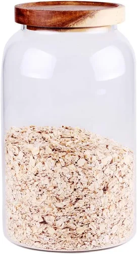 Recipientes grandes de vidrio para alimentos, 93 onzas líquidas (2750ml), recipiente de almacenamiento de cocina con tapas de madera herméticas,