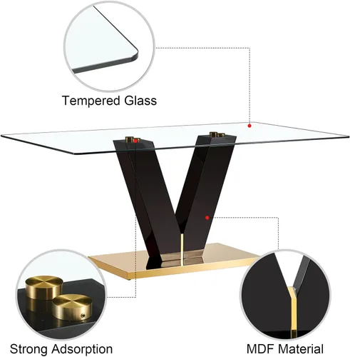 Miniatura 6 de Juego de mesa de comedor de vidrio de 71 pulgadas para 6, juego de mesa de comedor para 6, mesa de cocina moderna y 6 sillas de PU, parte superior 6
