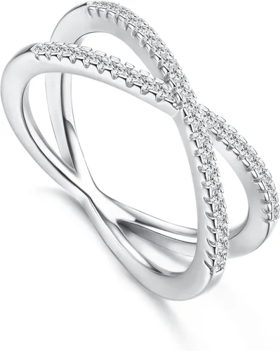 Diamday Anillo en X chapado en oro de 14 quilates con circonita cúbica brillante apilable, anillos de boda con diamantes de imitación cruzados para