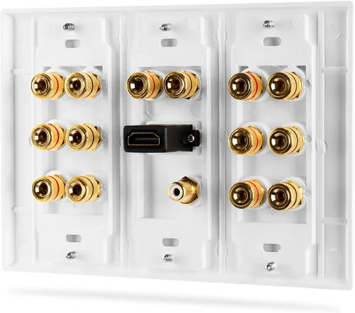 Miniatura 3 de Fosmon HD8006 placa de pared de 3 grupos para sonido envolvente 7.1 de Home Theater con uniones de cobre chapadas en oro. Blanco