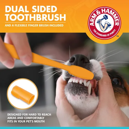 Miniatura 3 de Arm & Hammer Kit de cuidado dental enzimático para perros, pasta de dientes con sabor a pollo con bicarbonato de sodio para placa, sarro y mal