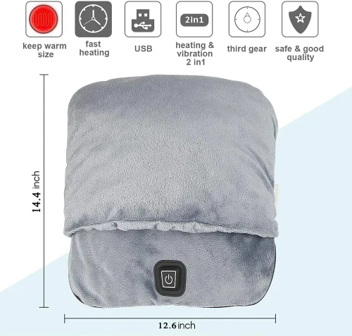 Calentador eléctrico de pies con masaje, vibración y calefacción, tela de felpa suave y almohadilla de calentamiento rápido USB para mujeres y