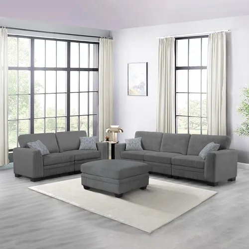 Miniatura 17 de Legend Vansen Sofá modular de gran tamaño, sofá en forma de U de 7 asientos con otomana, sofá de pana con asiento profundo, sofás seccionales Gris