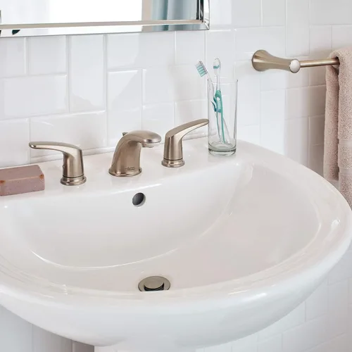 Miniatura 2 de American Standard 7075800.295 Colony Pro - Grifo de baño de arco bajo de 2 manijas con montaje de drenaje emergente, 1.2 GPM, níquel cepillado