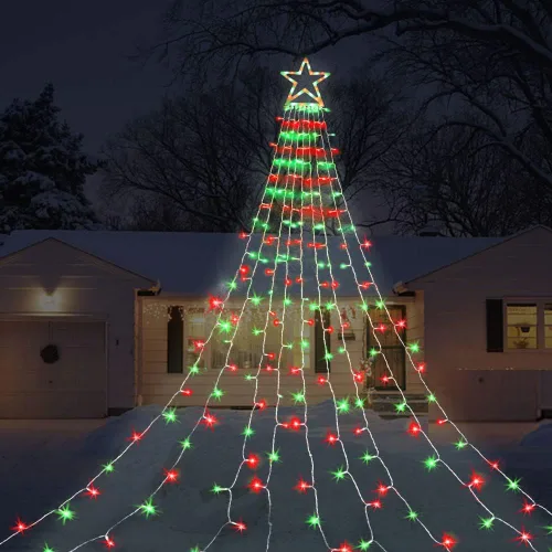 Miniatura 16 de Luces de Cadena de Estrella de Navidad, 320 Luces LED de Cascada para Árbol con Estrella Superior de 13", 8 Modos de Iluminación para Interiores