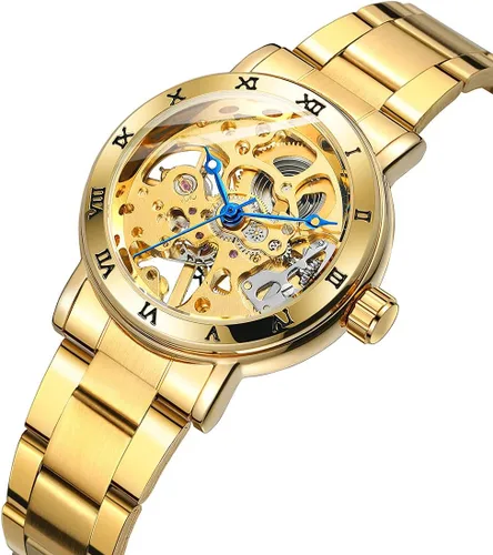 Miniatura 2 de SENRUD Reloj mecánico de viento para mujer, correa de acero completa, impermeable, esqueleto de moda, reloj de pulsera para mujer