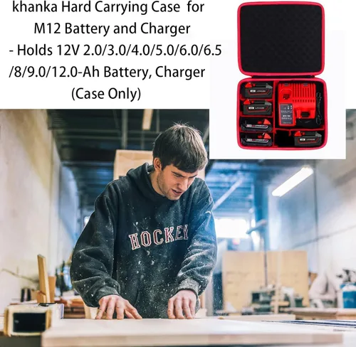 Miniatura 7 de khanka Soporte de caja de almacenamiento de batería dura, funda de transporte de repuesto para Milwaukee M12 M18 18V y cargador - Capacidad