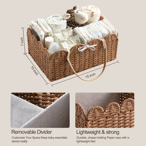 Miniatura 5 de HBlife - Organizador grande de pañales para bebé, cestas de almacenamiento de papel y cuerda para guardería con divisor extraíble, organizador