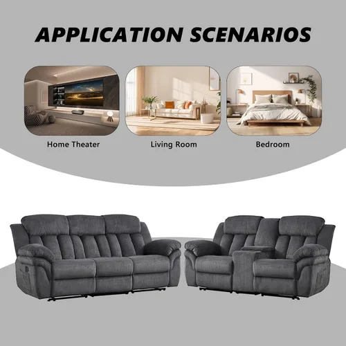 Miniatura 5 de CANMOV Juego de sofá reclinable, sofá biplaza reclinable manual y sofá de 3 plazas con reposabrazos sobrerelleno para sala de estar, muebles de Gris