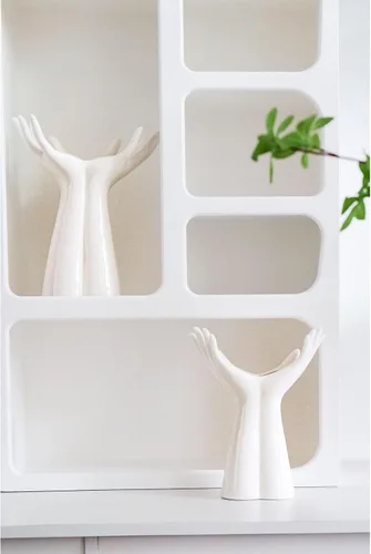 Miniatura 6 de Jarrón de cerámica hecho a mano - Jarrón de flores de tamaño mediano para estantes, mesas y repisas - Elegante escultura de mano para decoración