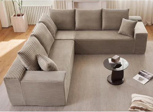 Miniatura 55 de Sofá seccional modular de 96", sofá en forma de L tipo nube sin estructura con chaise lounge, tapizado de pana con asiento profundo de espuma Negro