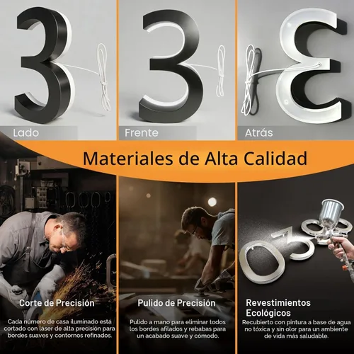 Miniatura 5 de Números de Casa Personalizados LED para Exterior con Iluminación, Números Grandes Personalizados con Energía Solar Retroiluminados, Números