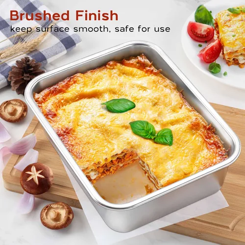Miniatura 4 de Onader - Bandeja para lasaña profunda, rectangular de acero inoxidable de 10 x 8¼ pulgadas, bandeja para hornear de metal, apta para horno