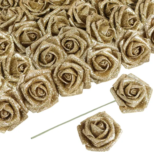 Miniatura 21 de Flores negras con purpurina, 30 unidades, flores artificiales con purpurina, rosas de espuma con tallo, flores sintéticas para bricolaje, ramo
