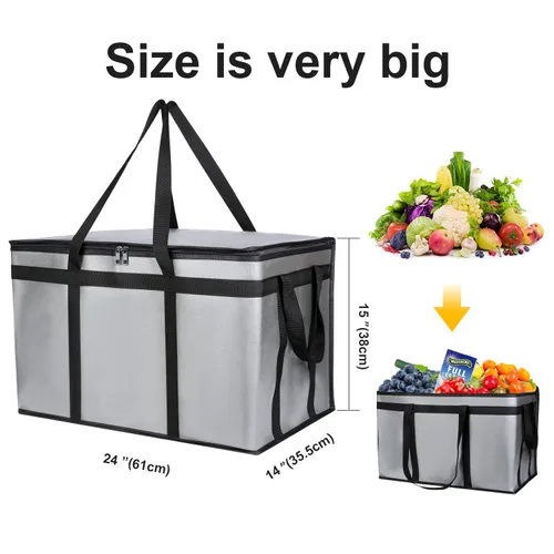 Miniatura 5 de musbus Paquete de 4 bolsas aisladas XXXL para entrega de alimentos, bolsas enfriadoras para mantener la comida caliente, catering Therma para Gris