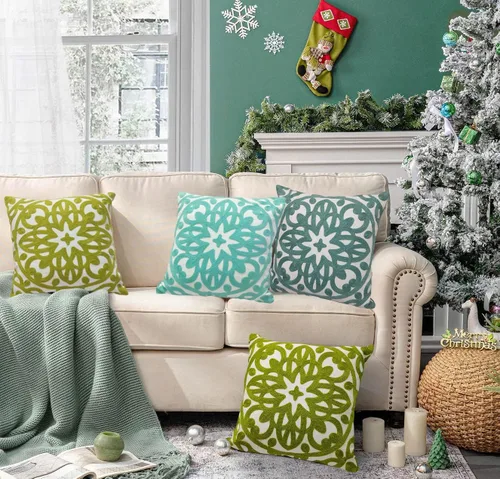Miniatura 9 de Alysheer Funda de almohada decorativa bordada de 18 x 18 pulgadas, acogedora y fresca funda de cojín bohemia con diseño de mandala chic de punto