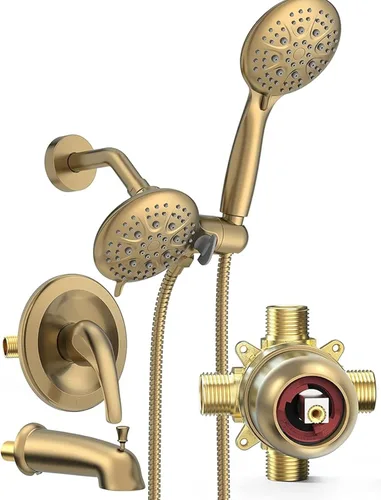 Miniatura 16 de SR SUN RISE Sistema de ducha con caño de bañera, juego combinado de grifo dual 2 en 1 de bañera y ducha de 35 funciones, kit de molduras de bañera