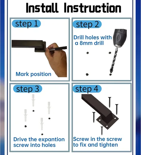 Miniatura 5 de Barandilla de mano de hierro negro de 6.5 pies, barandillas de seguridad resistentes para escaleras de seguridad, montaje en pared, capacidad