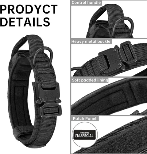 Miniatura 2 de Collar táctico para perro con asa – Collar de entrenamiento de nylon ajustable militar para perro con hebilla de metal resistente para perros Verde-1