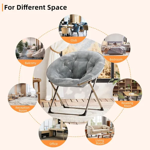 Miniatura 8 de Garvee Silla platillo, cómoda silla de piel sintética con marco de metal plegable, asiento plegable de felpa de gran tamaño para adultos