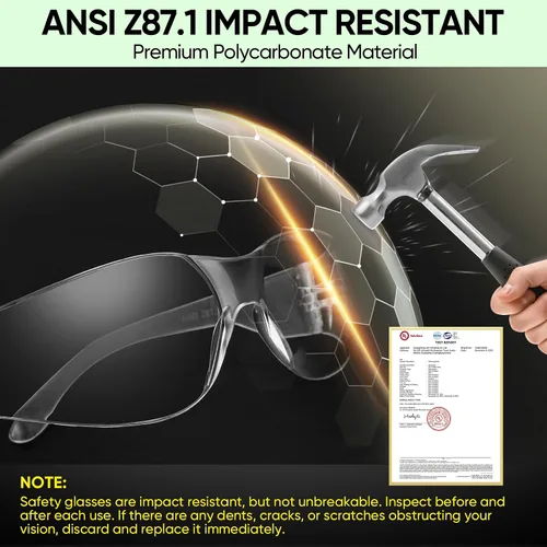 Miniatura 3 de TICONN Gafas de seguridad transparentes para hombres, gafas protectoras resistentes a los arañazos y impactos, cumplen con la norma ANSI Z87.1