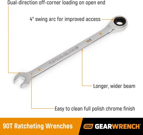 Miniatura 2 de GEARWRENCH 86907 Llave combinada de trinquete de 12 puntos con arco oscilante de 4 grados de 0.276 in
