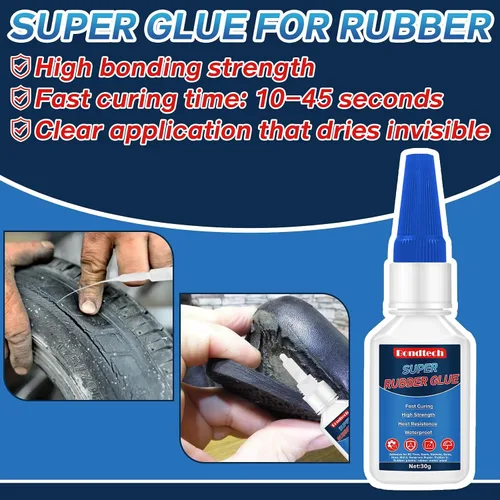 Miniatura 2 de Pegamento de goma de 1.06 oz, súper pegamento para goma, adhesivo instantáneo transparente para neumáticos, zapatos, cinturón, suelas, mangueras