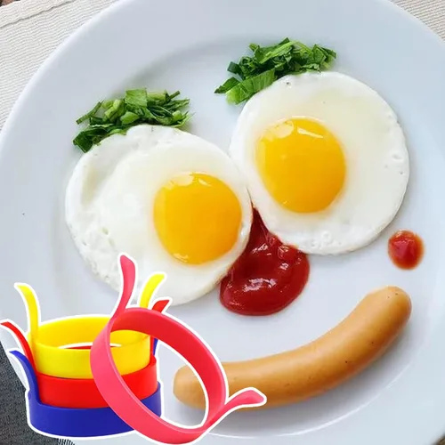 Miniatura 6 de Anillo de huevo hidrofóbico, 4 anillos redondos antiadherentes con doble asa, molde de silicona fácil de limpiar, para huevos fritos o escalfados
