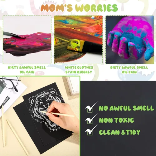 Miniatura 4 de Gersoniel Juego de 60 piezas de papel para rascar para adultos, kit de rascador de 7.2 x 5 pulgadas, papel negro para rascar, suministros de arte