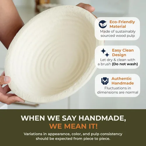 Miniatura 5 de Bulka Cesta grande redonda de 9 pulgadas con ranura de 2.2 lbs, pulpa de madera prensada, cesta a prueba de masa madre – Cuenco antiadherente a