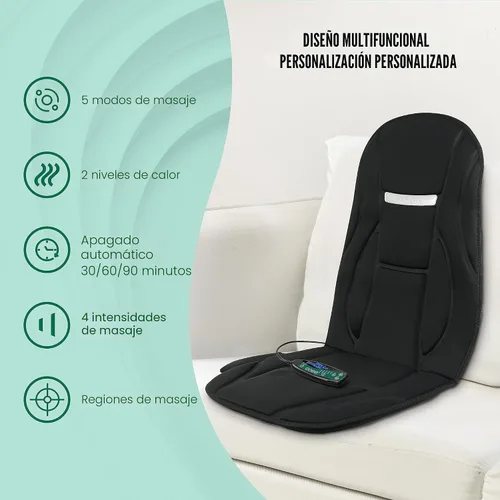Miniatura 8 de Snailax Masajeador de espalda de vibración con calor, masajeador de asiento con 8 motores vibratorios y 5 modos, cojín masajeador de silla, Negro