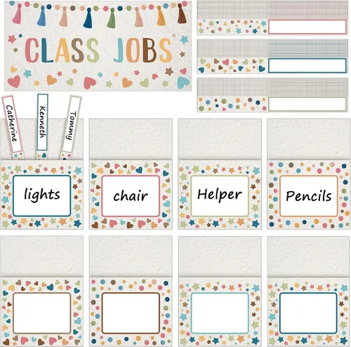 Miniatura 8 de Zonon Class Jobs Tablero de Anuncios Colorido para Trabajos de Clase Conjunto de Gráfico de Bolsillos Ayudante del Maestro Decoración de Pizarra