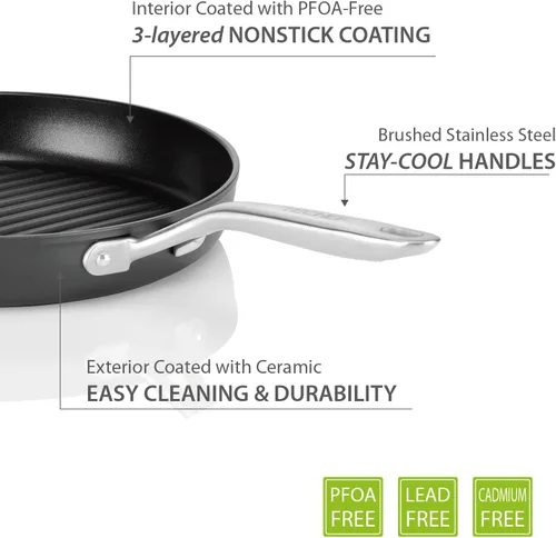 Miniatura 5 de TECHEF - Onyx Collection, sartén de 12 pulgadas para estufa, sartén antiadherente para cocina de interior, sin PFOA, aluminio resistente, fabricado