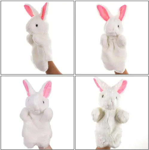 Miniatura 6 de Marionetas de mano de conejo de peluche para niños, adorables títeres de mano de animales para contar historias, juego imaginativo e interacción