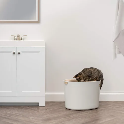 Miniatura 8 de IRIS USA - Caja de arena higiénica para gatos con entrada superior y pala de arena Blanco/Beige