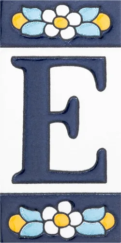 Sevillano Flora Address Letters E 2-1/8" x 4-3/8" - Azulejo de pared de cerámica