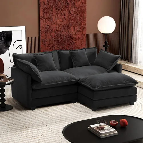 Miniatura 20 de Ihanherry - Sofá de nube de 3 plazas en L, modular, de asiento profundo, para sala de estar, cómodo cojín de asiento tapizado de doble capa, tela