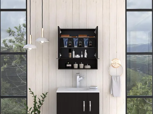 Miniatura 2 de FM FURNITURE Ozark - Botiquín con espejo de 24 pulgadas con estante y almacenamiento cerrado para baño