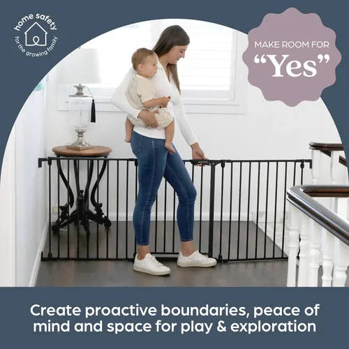 Miniatura 7 de Dreambaby Discovery 3 - Puerta de bebé extra ancha para escaleras y puertas, 76.5 pulgadas de ancho, puerta de paso de 3 paneles de metal, aberturas