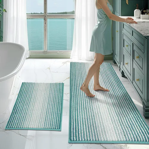 Miniatura 111 de BSICPRO Juegos de Alfombras y Tapetes para Baño, Juego de Alfombra de Baño de Felpilla Gruesa Absorbente de 2 Piezas Antideslizante, Tapetes Suaves