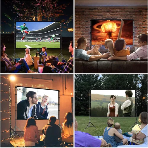 Miniatura 6 de TOWOND - Pantalla de proyector portátil con soporte, pantalla de proyector portátil de 100 pulgadas, respaldo negro, pantalla de cine