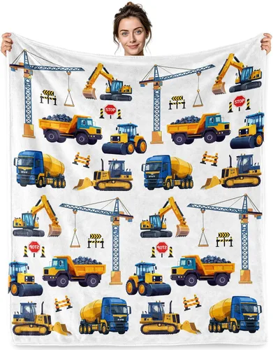 Manta de camión de construcción para niños, manta de camión de forro polar para niños, manta de franela suave para tractor y excavadora, para cama,